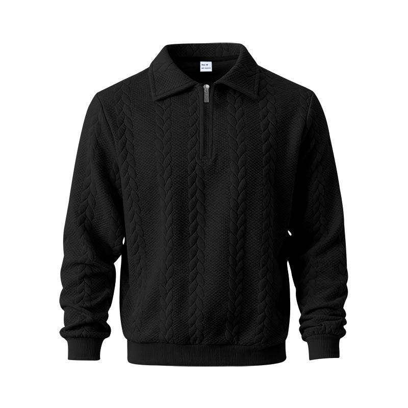2026 Men's Heavyweight Textured Lapel Zip Polo Sweatshirt for Spring/Autumn