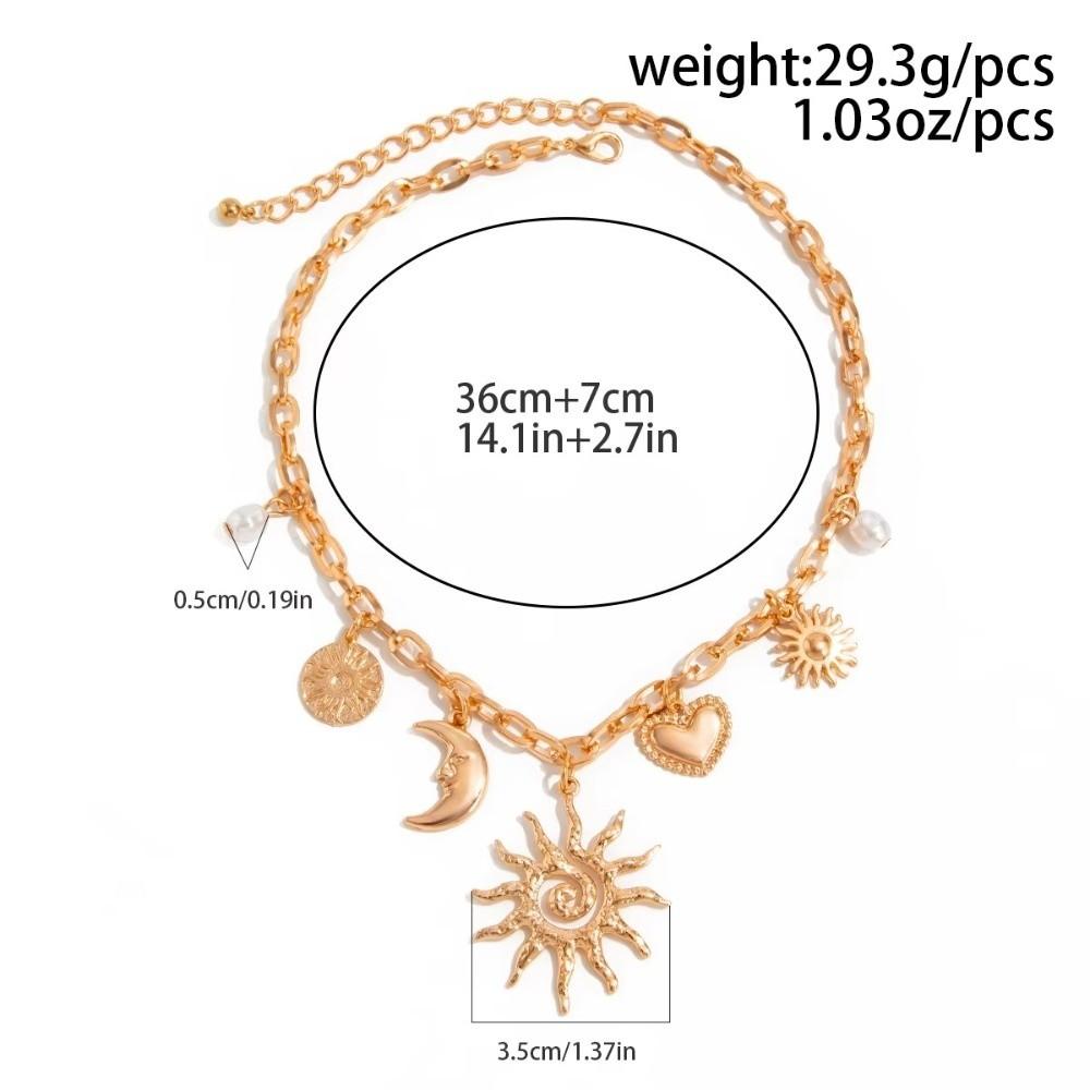 Alloy Chokers Necklace Heart Sun Moon Bridal Jewelry Elegant Pendant Necklace