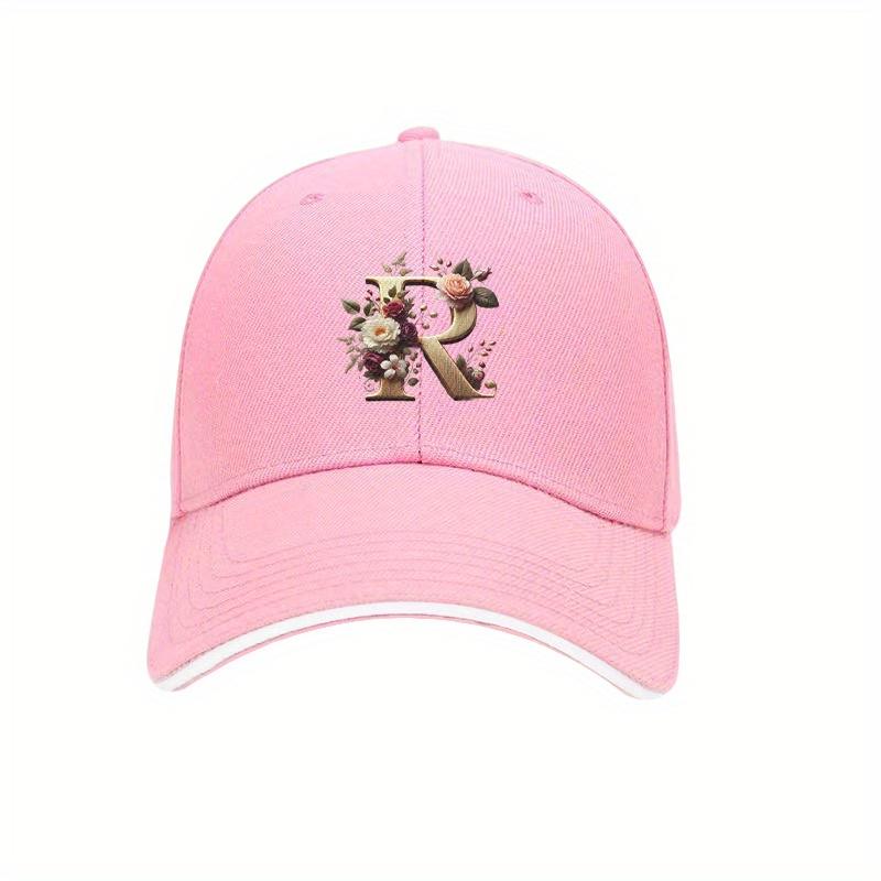 Floral Letter R Baseball Cap Aesthetic Gold Initial Monogram Dad Hat Adjustable Outdoor Sun Protection