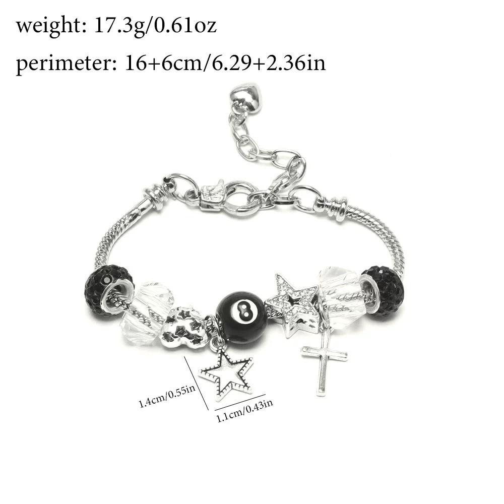 New Black No.8 Ball Leopard Heart Star Cross Bracelet Necklace Unique Fashionable Sweet Versatile Personalized Jewelry Gift