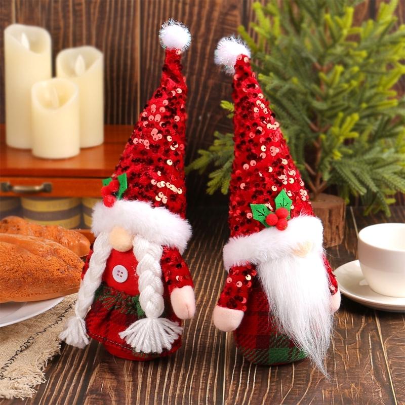 Christmas Sequins Pointed Hat Gnomes Decoration with Sand Filled Base Sparkling Sequins Hat Gnomes Tabletop Ornament