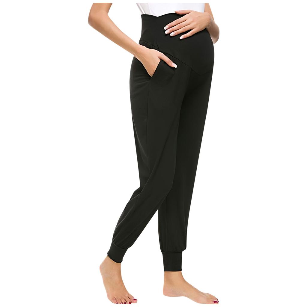 Women's High Elasticity Pregnant Supporting Abdomen Pockets Sports Yoga Pants