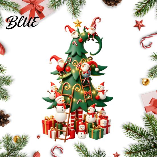 Decorative Stickers for Glass Windows Christmas Tree Window with Gnome And Snowman Removable Stickers PVC Holiday Wall Waterproof Art Decor