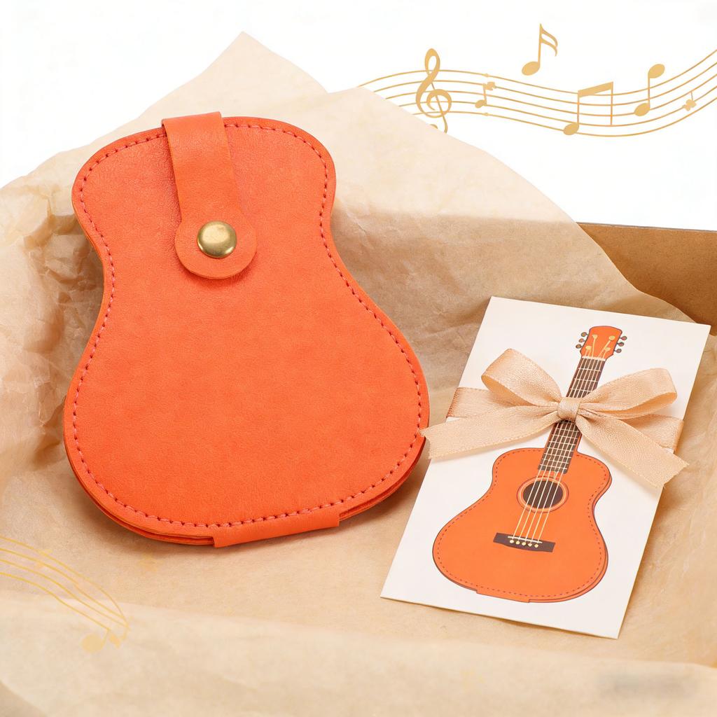 Guitar Shaped Guitar Pick Holder Stylish PU Leather Picks Storage Bag for Guitar Lovers 18 Slots