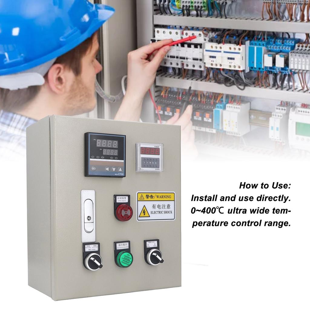 Temperaturregulator 0‑400℃ Digital Display PID-reglering med Termoelement AC 220V 4KW Temperaturreglerlåda
