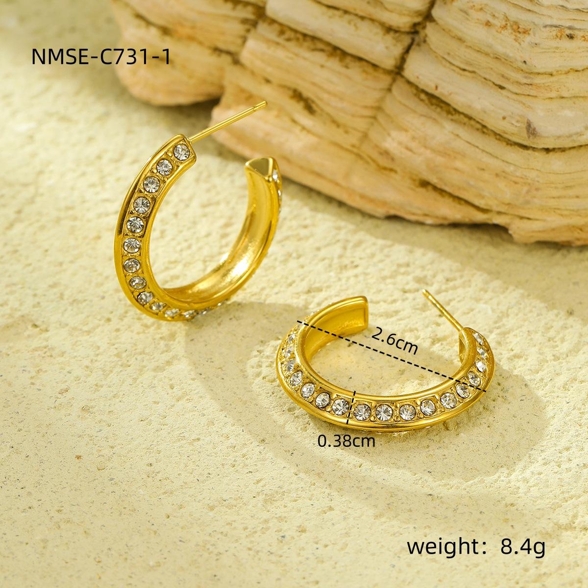 GEMCHIC Women s C-Shape Zircon Stainless Steel Earrings Stud Fashion Versatile Jewelry