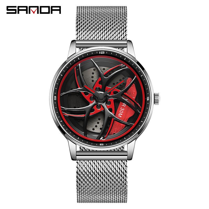 Sanda Men's Creative Rotating Quartz Wristwatch with Mesh Strap