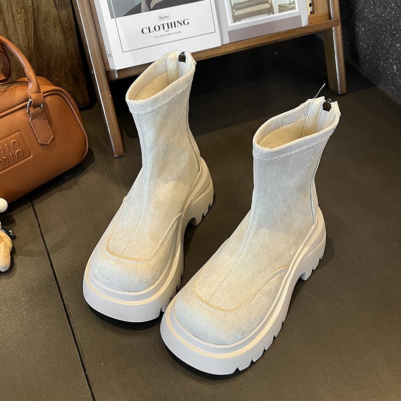 

Black British style small man heightened thick heel platform Martin boots women s 2025 new autumn retro short boots 35 белый