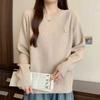 Navava Casual Solid Ribbed Round Neck Long Sleeve Knit Top Nk2421