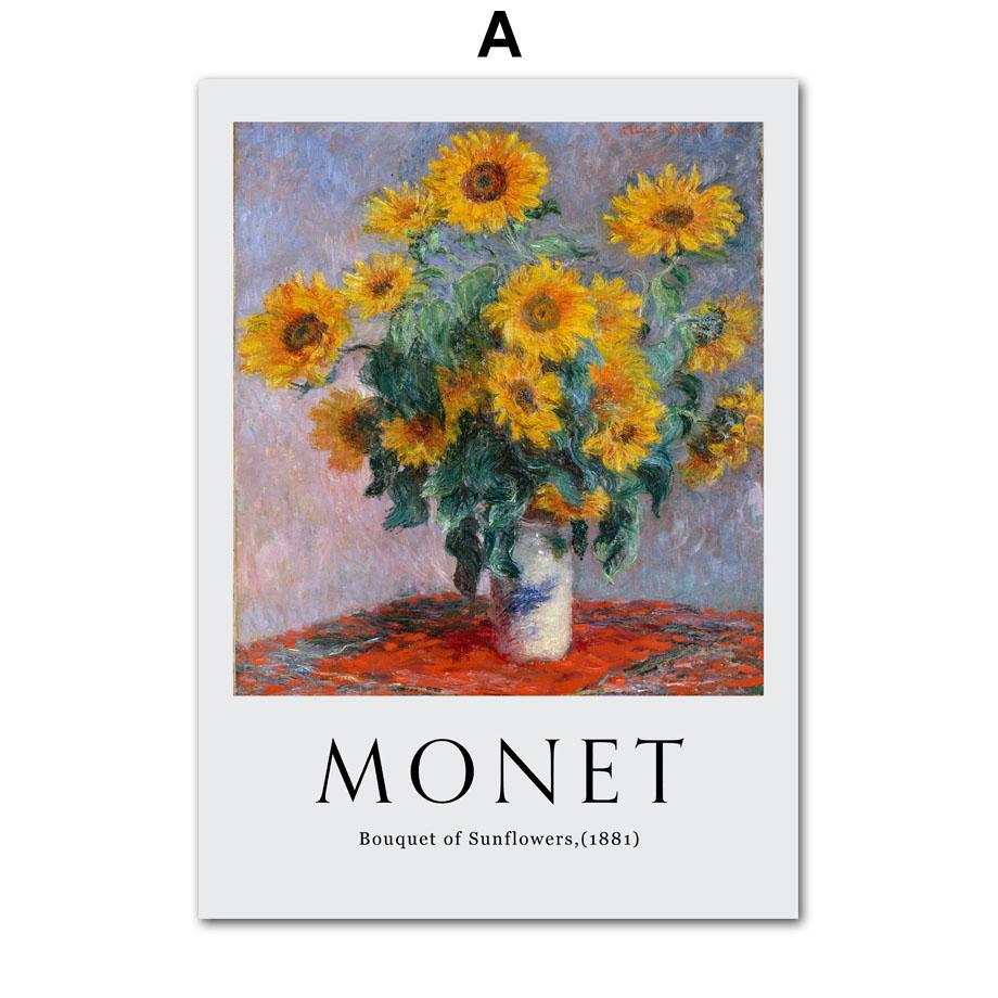

Monet Sunflowers Water Lilies Lotus Poppy Field Garden Vintage Prints Posters, Abstract Art Wall Pictures, Living Room Decor 21X30cm No Frame