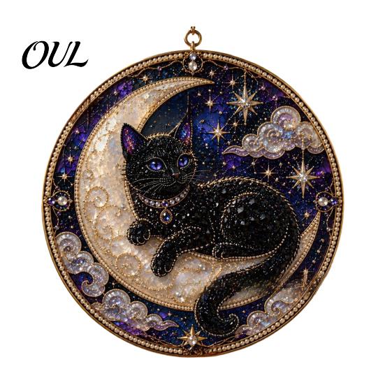 Cute Animal Decoration Black Cat Diamond Art Kits for Adults Beginners, DIY Material Package, Healing Craft Hobby Painting Set Home Wall Decor