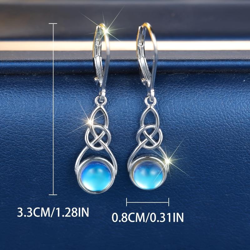 925 Sterling Silver Anti Allergy Earrings for Women Celtic Knot Moonstone Drop Earrings Jewelry Gift