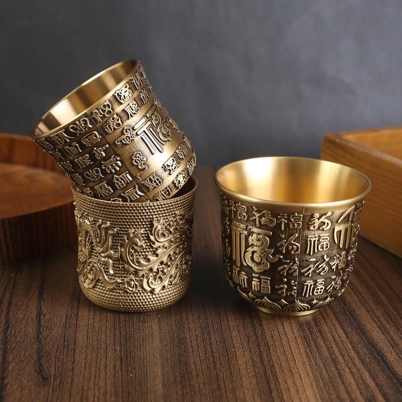 Brass Tea Cups Tea Mug Chinese Antique Bar Drinkware Ancient Teacup For Drink Tea Coffee Tabletop Home Office Decor