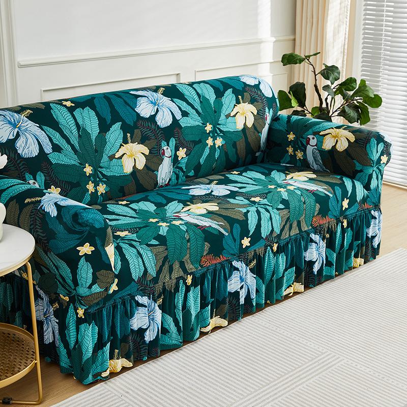 1 Stück Sofabezug mit Blumenmuster, rutschfest, mit Rock, elastischer Couchbezug für Schlafzimmer, Büro, Wohnzimmer, Heimdekoration