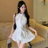 Ruffle Edge Sleeveless Shirt Top Women's Summer French Temperament Medium and Long Waist Slim Shirt Short Skirt