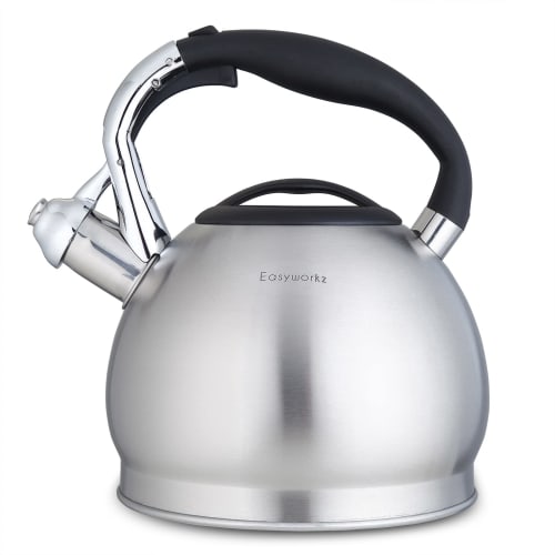 Easyworkz Whistling Stovetop Tea Kettle, Wide Mouth, Stainless Steel, with Loud Whistle, 2.3 Liters