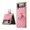 Vietao Luxus-Handyhülle aus Leder für Samsung Galaxy Z Flip 7/6/5/4/3 mit vergoldetem Ringständer – inklusive Objektivschutzfolie, Pink