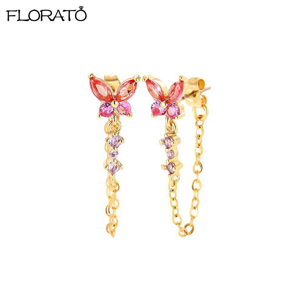 

925 Sterling Silver Needle Butterfly Zircon Stud Earrings for Women Fashion Chain Tassel Long Earrings Fine Wedding Jewelry Gift