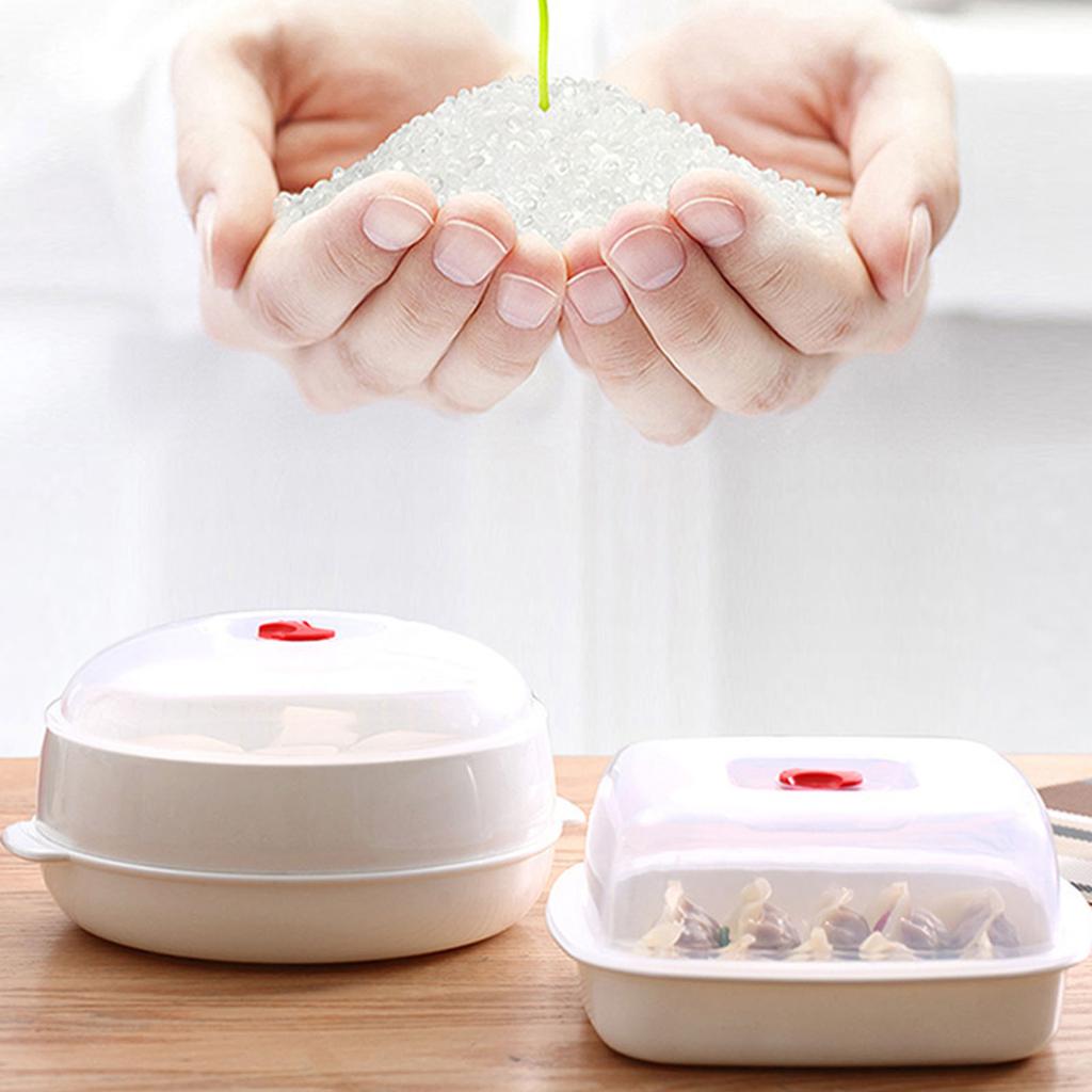 Parní hrnec do mikrovlnné trouby s širokými ergonomickými držadly, průhledným víkem a parními otvory pro efektivní ohřev, materiál PP5, vícevrstvý design