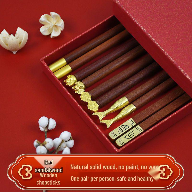 Premium Sandalwood Chopsticks - High-Temp Resistant, Non-Slip, Unpainted & Unwaxed, Mold-Proof, Chinese Style for Home Use