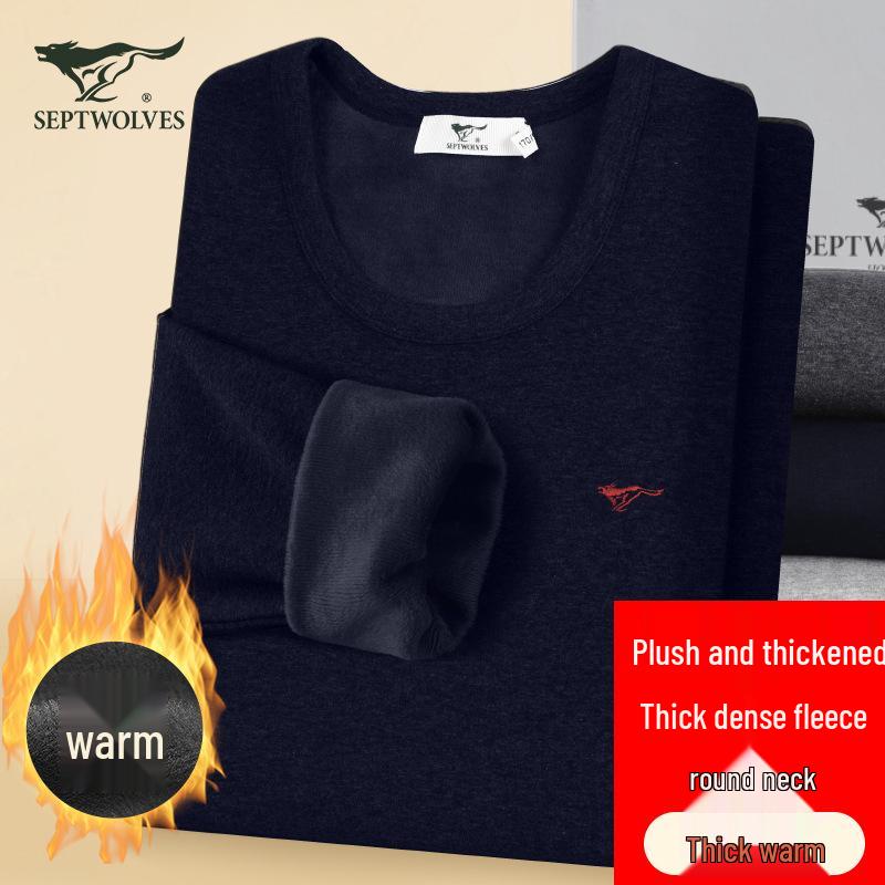 Septwolves Men's Velvet Thick Thermal Underwear Set, Autumn/Winter, Round Neck, Cold-Proof.