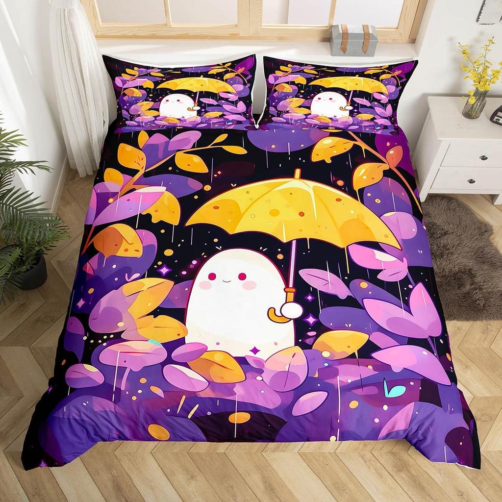 Cute Ghost Duvet Cover Twin King Halloween Bedding Set For Kids Girl Microfiber Horror Theme Comforter Cover With 2 Pillowcases