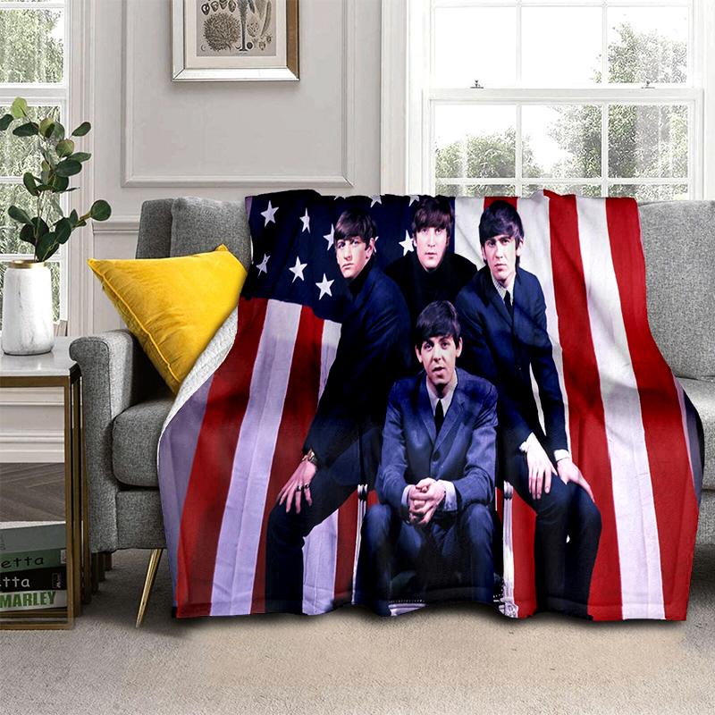Coperta Flanella 3D The B-Beatles Rock Band Star Morbida Calda Plaid per Camera da Letto Soggiorno Letto Viaggio Campeggio Picnic Regalo