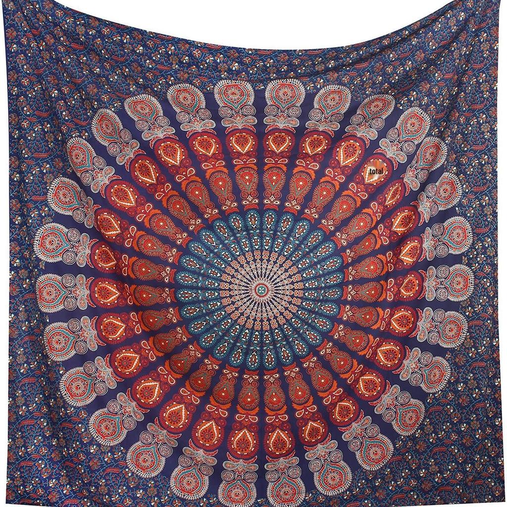 Golden Indian Bohemian Peacock Mandala Tapestry Wall Hanging