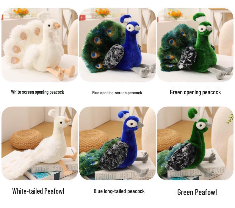 Simulation Zoo Green & Blue Peafowl Plush Toy - Peafowl Doll Ornament for Children & Girls' Birthday Gift