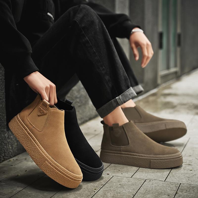 Chelsea boots herr 2024 höst och vinter sammet Martin-kängor mångsidiga retro en-pedal högklackade kängor tjocksulade korta kängor herr