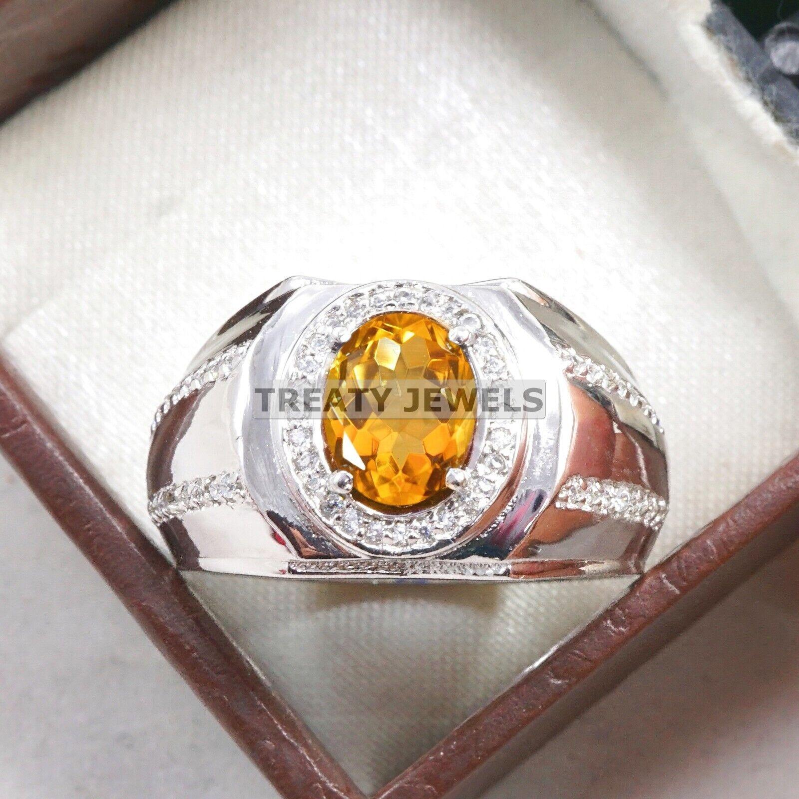 

Citrine Oval Cut Gemstone With 925 Sterling Silver Ring For Men s #A970 JL375669284167 4-16 US срібний