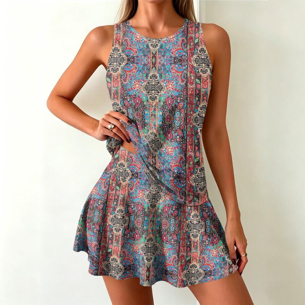 Sleeveless Floral Print Tank Dress with Skirt Lightweight Soft Fabric Summer Casual Style for Women Juniors Teens