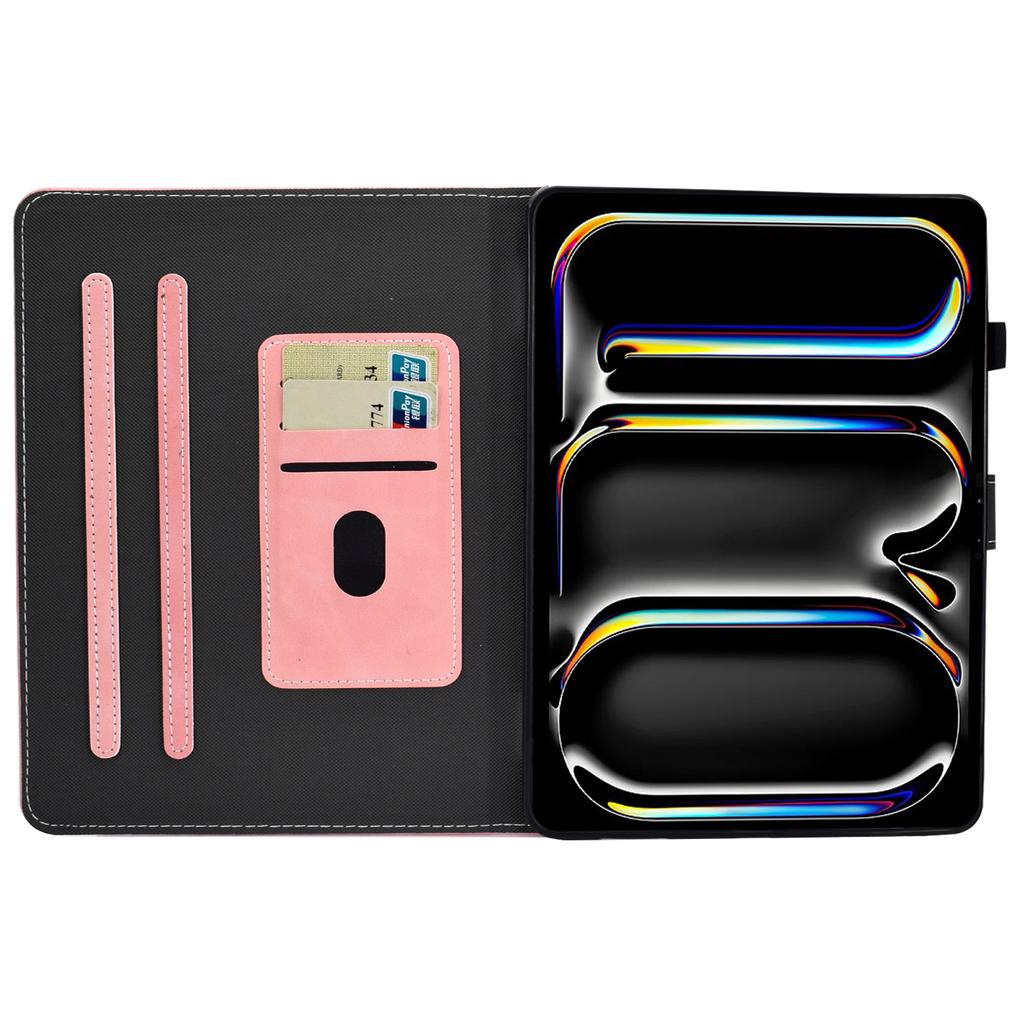 For iPad Pro 11 (2025)/11 (2024) Cowhide Texture PU Leather Stand Tablet Case Card Holder Cover with Pen Holder Loop