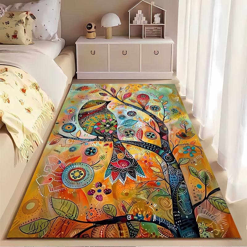 Colorful Bird and Tree Art Suitable As a Non-slip Mat for the Living Room or Bedroom Sofa