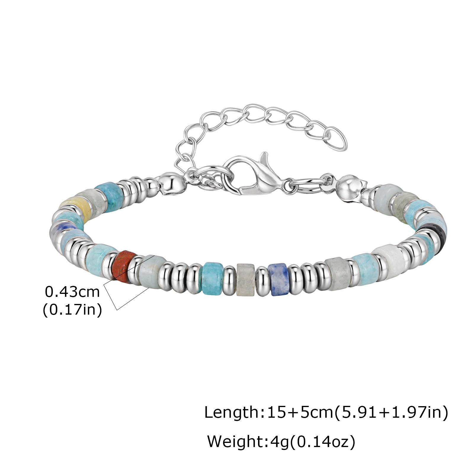 Men s Crystal Wheel Beads Bracelet,4mm Natural Stone Metal Wheel Beaded Bracelet,Adjustable Wristband Gift