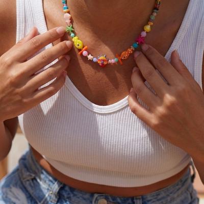 Scallops Colorful Fish Necklace Resin Beaded Necklace Lovely Fish Charms Pendant  Women