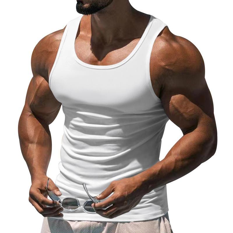 Men Solid Color I Shaped Fitness Training Gym Workout Sports Sleeveless Tank Top
