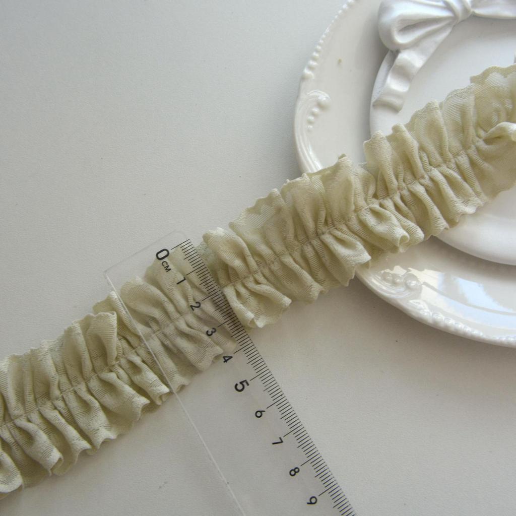 4.5cm Double-sided Pink-Green Pleated Lotus Edge Elastic Ribbon for Hair and Card Collars