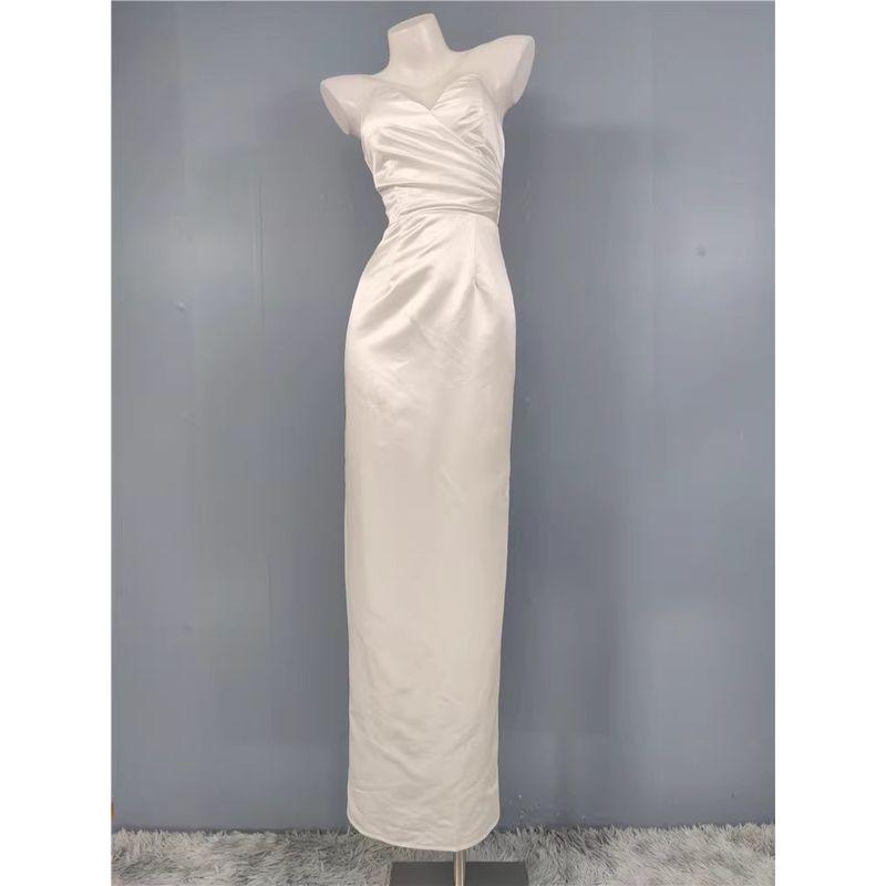 

Foreign Trade Order High Goods Texture Lu Home Tube Top Pleat White Dress Backless Split Formal Dress Long dress Chest Pad Women White XL