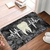 Tooth Heartbeat Print Doormat Vintage Grunge Dental Design Non-Slip Floor Mat for Dentist Clinic