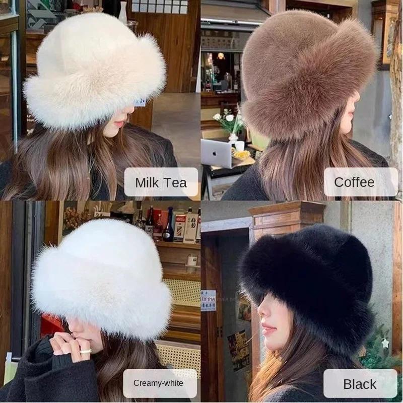 1Pcs Winter Women's Warm Hat with Thick Velvet Imitation Fur Fashion Fisherman's Hat Outdoor Windproof Ear Protection Hat