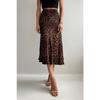 Leopard Pattern Satin Midi Length Brown Skirt