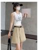 Women's Khaki High-Waisted A-Line Summer Shorts - Slimming, Petite, Ice Silk Casual Wear