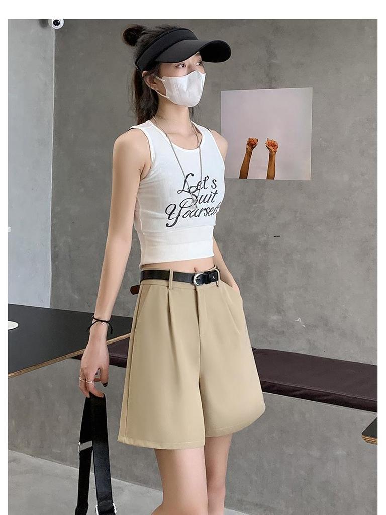 Women's Khaki High-Waisted A-Line Summer Shorts - Slimming, Petite, Ice Silk Casual Wear