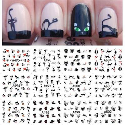 1 Arkusz 12 Rodzaje Woda Przenieś Nails Art Naklejka Kot Wzory Nail Wraps Naklejka