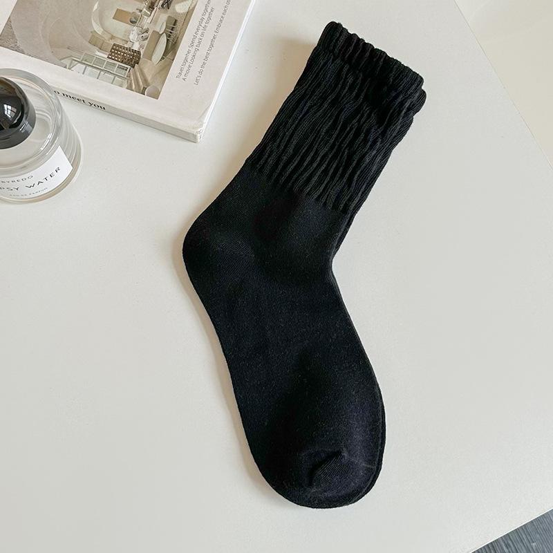 Female Spring and Autumn Pure Color Sweet Bubble Mouth Loose Tube Cotton Socks