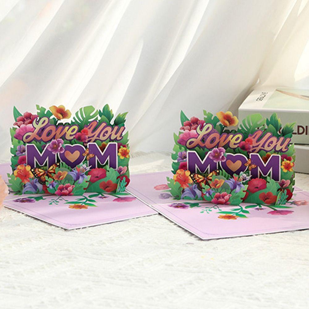 

3D Mother s Day Greeting Card Folding Message Cards Pop UP Flower Greeting Cards For Mom Gift фіолетовий