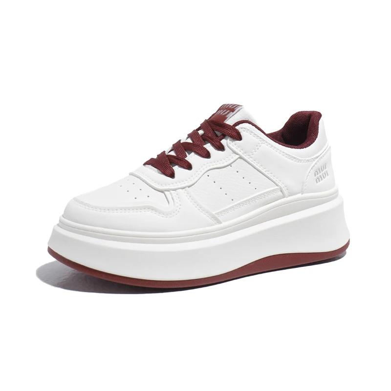 

2025 Четыре сезона Новые женские универсальные модные кеды на платформе Увеличивающие рост Женская обувь для улицы Маленькие белые туфли 35 красный