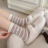 Striped Contrast Polar Bear Warm Winter Cashmere Vintage Mid-Leg Socks Versatile High Wool Socks