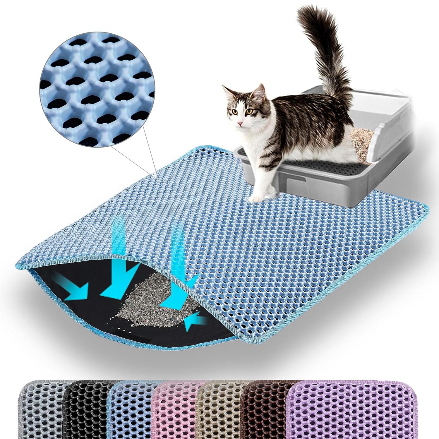 

Pet Litter Trapper Mat Double Layer Waterproof Washable Nonslip Bottom Cat Litter Box Sand Trap Floor Protector Easy Clean 30x30cm синий